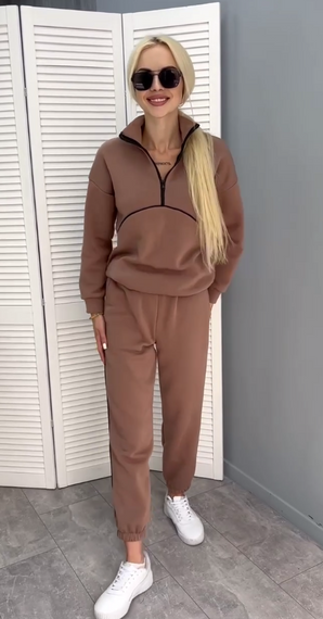 Женский теплый спортивный костюм на флисе, GF5699 цвет мокко размер 46/48