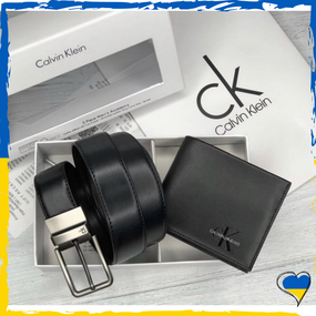 Мужской подарочный набор ремень и портмоне Calvin Klein натуральная кожа