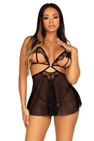 Сорочка Leg Avenue Lace and mesh babydoll & panty Черный M