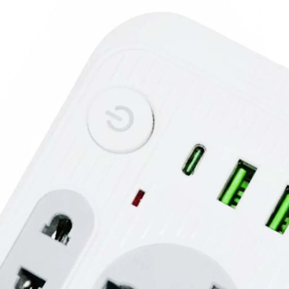 Мережевий фільтр подовжувач 2м, 2500Вт, 6×220В, 2хUSB, 1хType-C, WL-1, Білий / Мережевий подовжувач з вимикачем | Зображення 5