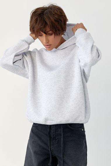 Тепле однотонне худі - світло-сірий цвет, M (є розміри)