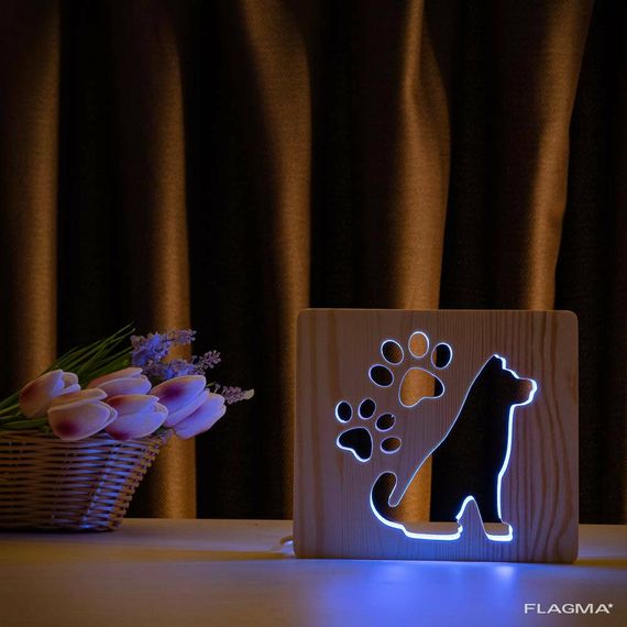 Светильник ночник ArtEco Light из дерева LED "Собака и следы" с пультом и регулировкой... | Зображення 6