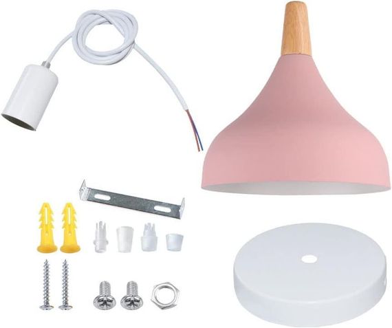 Підвісна лампа COSFEEL E27, фіолетова, ретро, скандинавський стиль, метал+дерево, для кухні, спальні світильник | Зображення 3