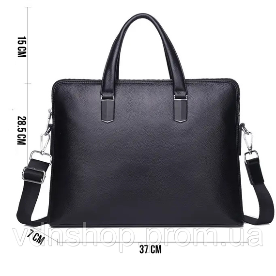 Шкіряна чоловіча ділова сумка-портфель портфель для ноутбука 37х28.5х7, дипломат для офіса Tiding Bag 64028 чорний | Зображення 9