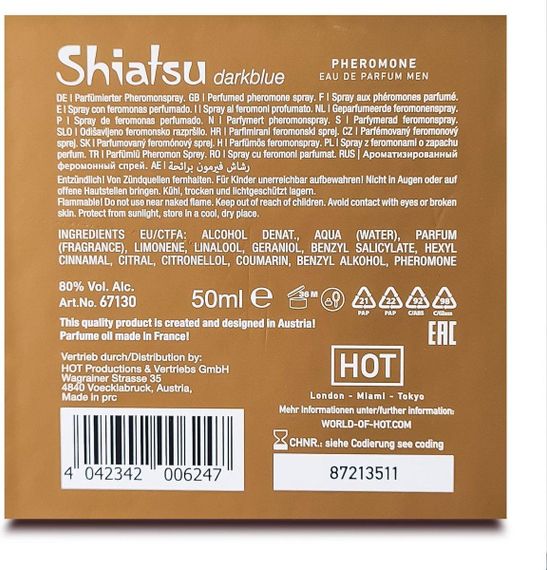 Духи з феромонами чоловічі SHIATSU Pheromone Fragrance men darkblue, 50 мл Sex Aura | Зображення 2