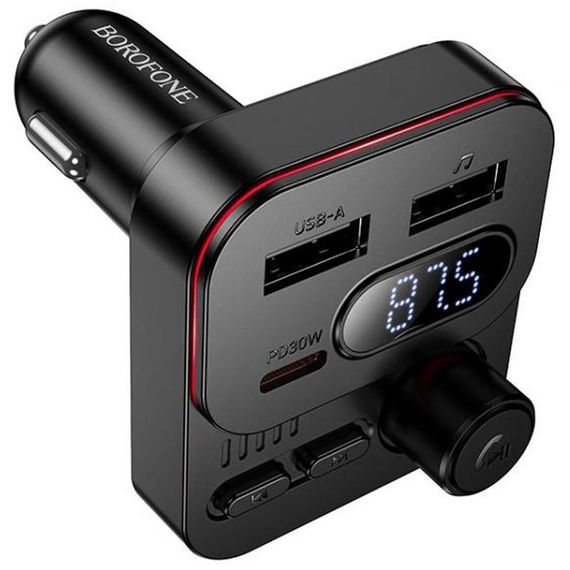 АЗУ FM модулятор Borofone BC61 Ocean PD30W+QC3.0 total 45W (2USB-A/1C) Black | Зображення 1