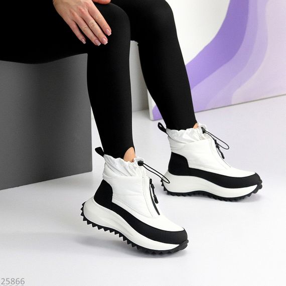 Спортивные черно-белые ботинки дутики водонепроницаемые с фиксатором | Зображення 9