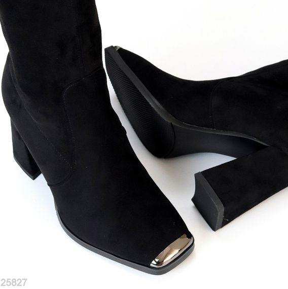 Шикарні чорні ботфорти замшеві стрейч на стійкому підборі | Зображення 5