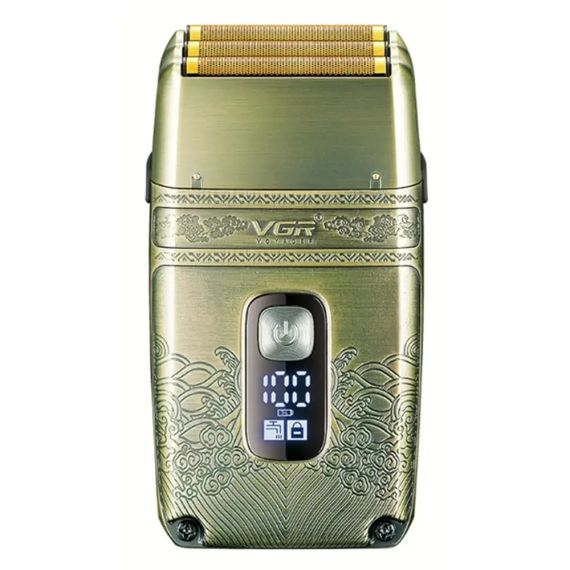 Електробритва шейвер VGR V-335 від USB, з LED-дисплеєм, Золотистий/Професійна бритва з трьома ножовими блоками | Зображення 2