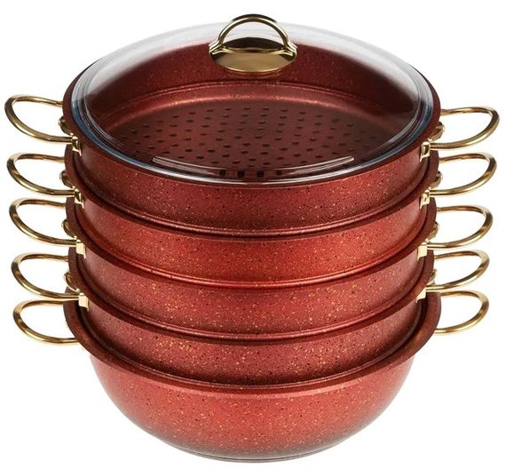 Мантоварка пароварка O.M.S. Collection 6091-C 28см 5,8л з гранітним покриттям 6 предметів Червоний (Туреччина) | Зображення 1