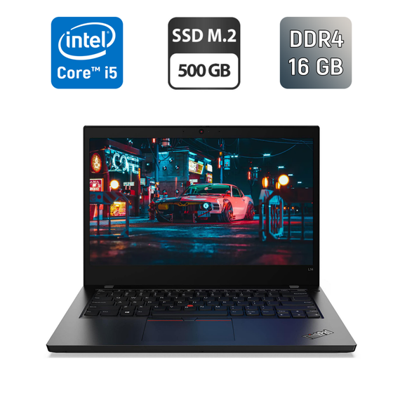 Ультрабук Б-клас Lenovo ThinkPad L14 Gen 2 / 14" (1920x1080) IPS / Intel Core i5-1145G7 (4 (8) ядра по 2.6 - 4.4 GHz) / 16 GB DDR4 / 500 GB SSD / Intel Iris Xe Graphics / WebCam / Windows 11 б/в