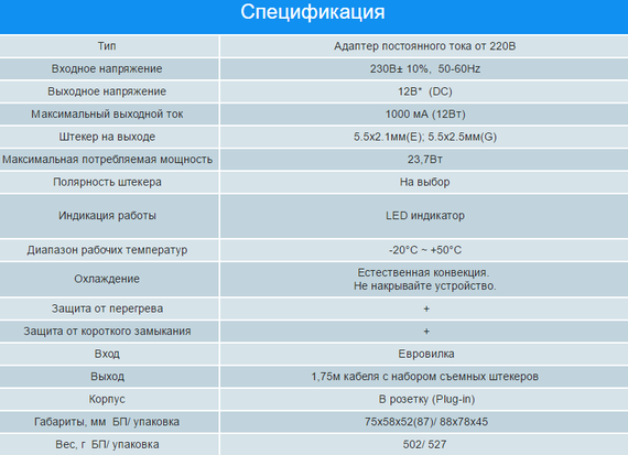 Мережевий блок живлення MastAK MW-511 12V 1000mA | Зображення 1