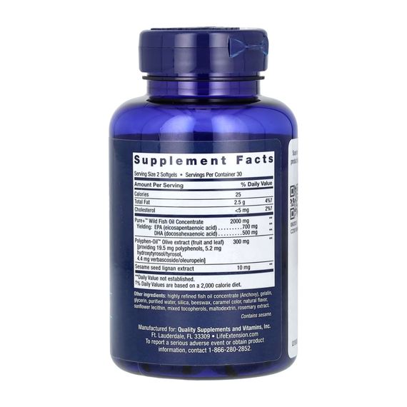 Super Omega-3 EPA/DHA Fish Oil Sesame Lignans &amp; Olive Extract	- 60 softgels | Зображення 1