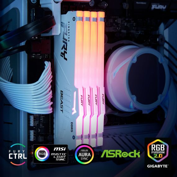 Модуль пам'яті для комп'ютера DDR5 32GB 6000 MHz Beast AM5 RGB White Kingston Fury (ex.HyperX) (KF560C36BWEA-32) | Зображення 3