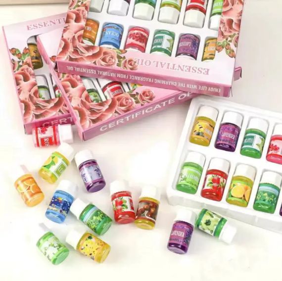 Набір ефірних масел 12 шт., у скляних флаконах / Натуральні аромамасла для аромалампи, масажу, SPA та будинку