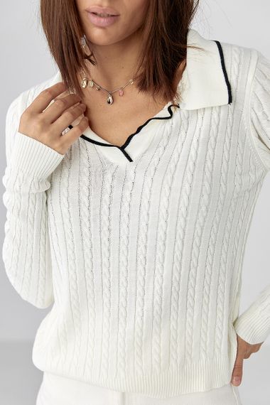 Кофта-поло з косичками - молочний цвет, ONE SIZE (є розміри) | Зображення 3