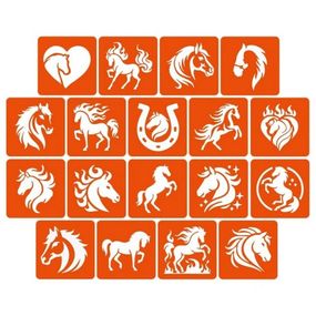 Набір трафаретів для біо-тату "Коні" horses_5x5_18_1, 5х5 см