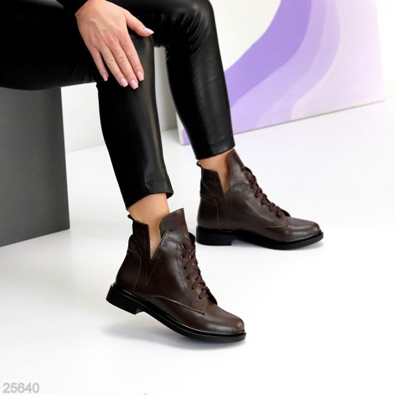 Дизайнерські зимові черевики колір Шоколад натуральна шкіра низький хід | Зображення 3