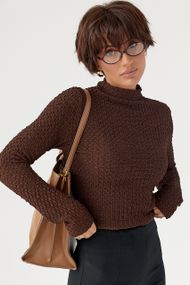 Облягаючий гольф із жатої тканини - темно-коричневий цвет, L (є розміри)