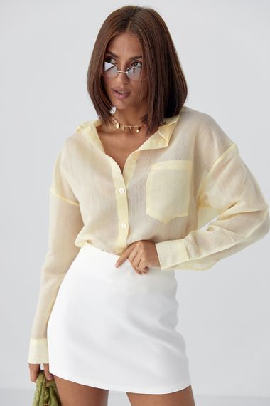 Смугаста прозора сорочка - лимонний цвет, M (є розміри)