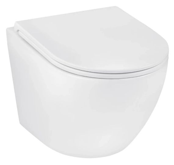 Унітаз підвісний безобідковий Kroner Harz WHI493736 RIMLESS з сидінням Slim Duroplast / Soft-close / Quick relase (KH493736WHIR) (CV029609)