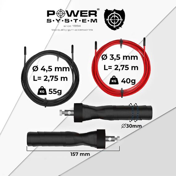 Скакалка швидкісна Power System PS-4079 Hi-Spedd Jump Rope Black (3m.) | Зображення 1