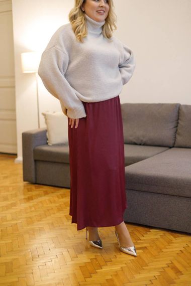 Женская шелковая юбка миди больших размеров BR250 цвет бордовый, размер 48/50 | Зображення 1