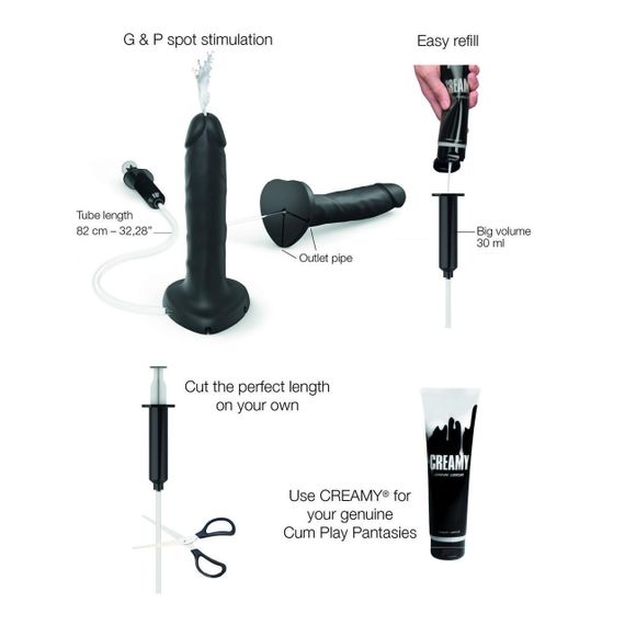 Кончающий фаллоимитатор Strap-On-Me Squirting Cum Dildo Realistic Black, диам. 3,9 см, силикон Sex Aura | Зображення 2