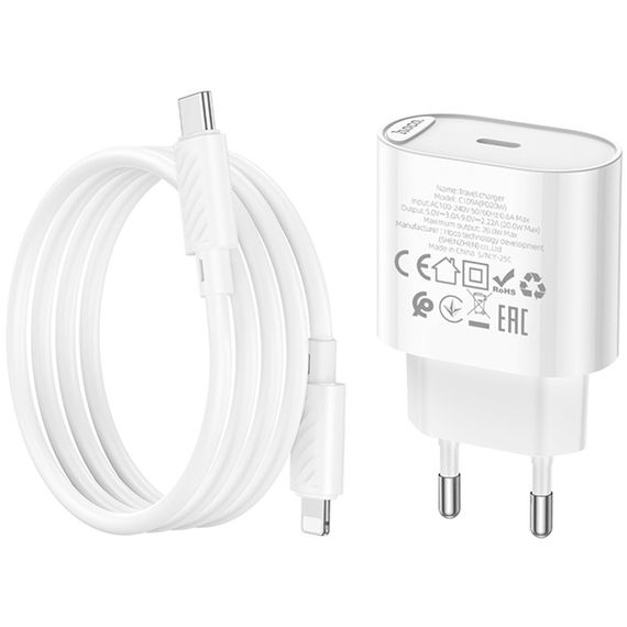 МЗП Hoco C109A Fighter PD20W+QC3.0 (1USB-A/1C) + кабель Type-C to Lightning White | Зображення 5