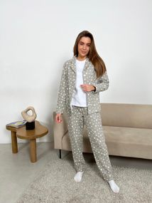 Домашня піжама жіноча COSY білі зірочки на сірому (сорочка+штани+футболка)