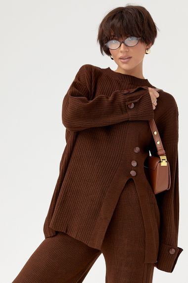 В'язаний костюм в рубчик вільною крою - коричневий цвет, ONE SIZE (є розміри) | Зображення 2