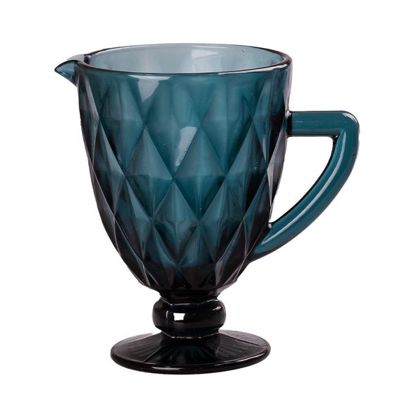 Глечик для напоїв із товстого скла 1 л гранований синій | Зображення 1