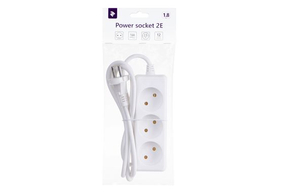 Сетевой удлинитель 2Е 3XCEE7/17, 2G*1.0мм, 1.8м, white (2E-U03M1.8) | Зображення 2