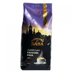 Кава в зернах Віденська кава Львівська ранкова, 1кг, кавовий бленд арабіки і робусти з легкою гіркуватістю