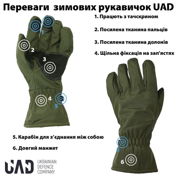 Рукавиці зимові тактичні UAD PERUN SoftShell 3 шари сенсорні Олива XL | Зображення 1
