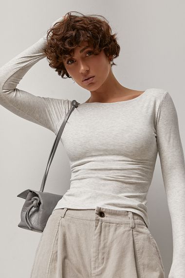 Еластичний базовий приталений лонгслів - світло-сірий цвет, ONE SIZE (є розміри) | Зображення 4