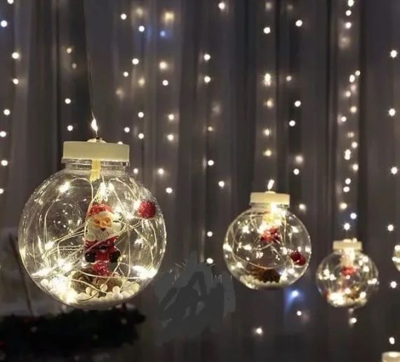 Гірлянда завіса штора Кулі з наповненням Дід Мороз, 3м, 10 куль LED USB | Зображення 6