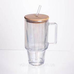 Кружка скляна з кришкою і трубочкою 750 (мл) HP-19-49