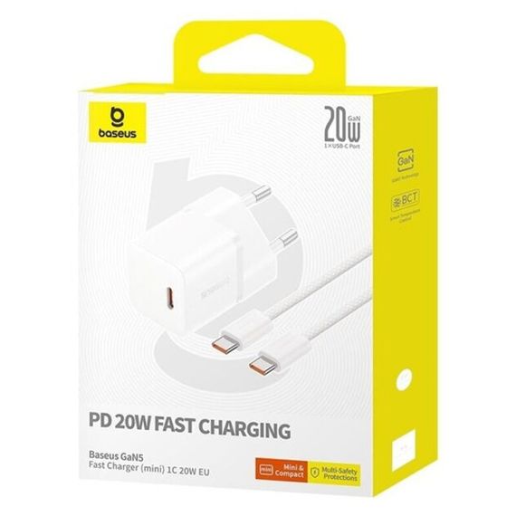 МЗП Baseus GaN5 Fast Charger (mini) 1C 20W + Type-C to Type-C (P10110900113) | Зображення 6