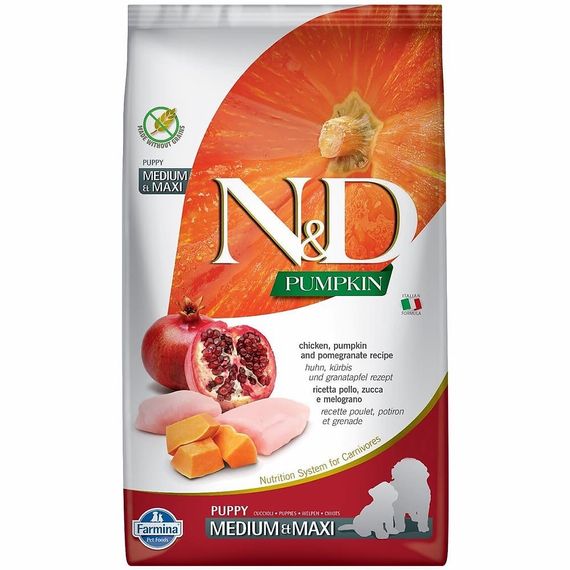 Сухий корм з куркою для цуценят середніх і великих порід Farmina N&D Pumpkin Dog Chicken & Pomegranate Puppy Medium Maxi, 2.5 кг