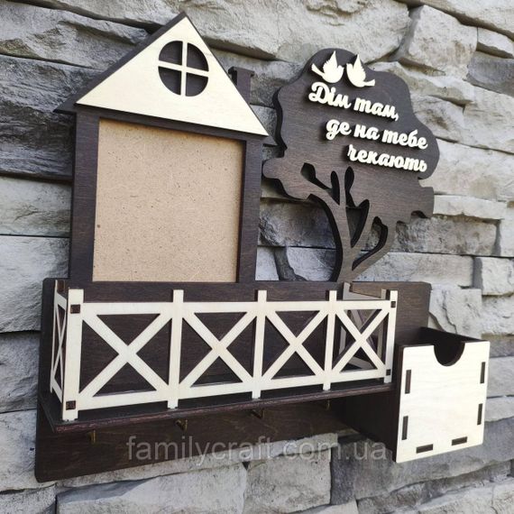 Настенная ключница из дерева Деревянный органайзер для ключей Держатель для хранения Персонализация | Зображення 1