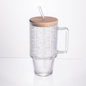Кружка скляна з кришкою та трубочкою 750 (мл) чашка з трубочкою та кришкою на подарунок HP-19-48N