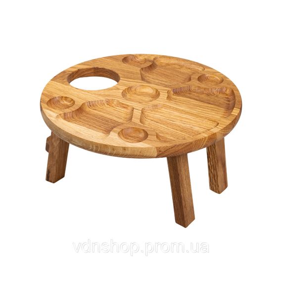 Винний столик-менажниця з дерева 35 см круглий на ніжках дуб BWR350180 | Зображення 3