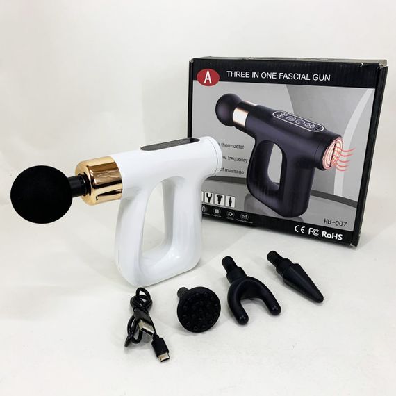 Ударний Перкусійний масажер для тіла та м'язів Масажний пістолет EM HB-007 акумуляторний білий | Зображення 9