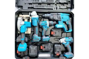 Набір електроінструментів 5в1 Шуруповерт Болгарка Гайковерт Перфоратор Циркуляр синій чемодан