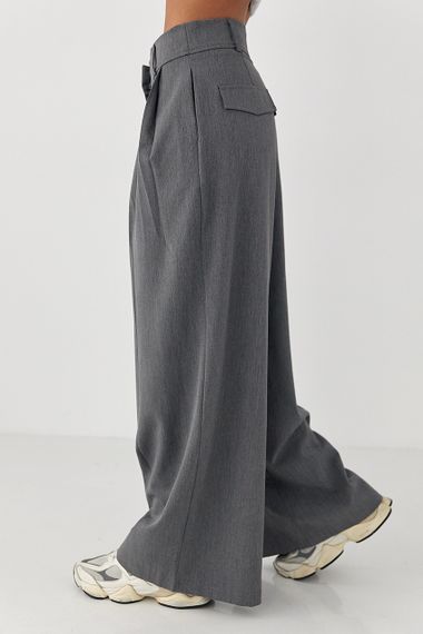 Класичні однотонні штани-палаццо зі складками - сірий цвет, M (є розміри) | Зображення 3