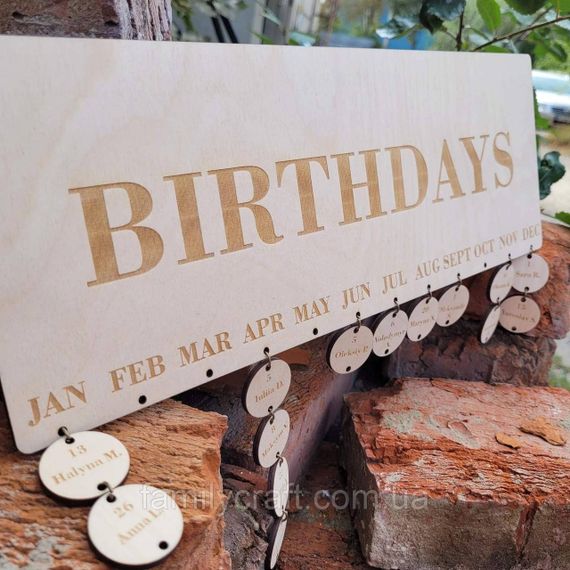 Деревянный календарь Birthday с подвесными колечками, настенная доска именинников | Зображення 4