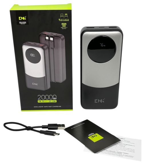 Power Bank 20000 mAh 22,5W QC потужний з кабелями KPG-202X зарядка зовнішній акумулятор павербанк швидка зарядка | Зображення 3