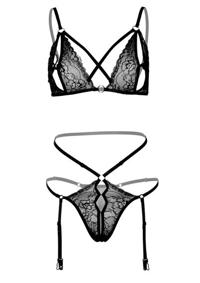 Комплект мереживний з підв'язками для панчіх Daring Intimates, чорний, S/M | Зображення 5