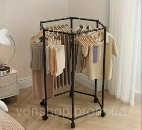 Вішалка підлогова для одягу з поворотним механізмом на 360° і колесами